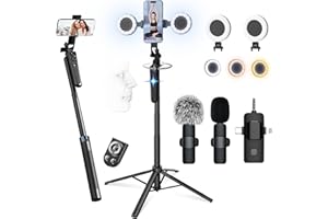 DMYWB Vlogging Kit for iPhone/Android, 63”Auto Face Tracking Tripod for iPhone with Light, Microphones, Scrolling Remote Control for TikTok, Content Creator Kit for YouTube Starter Live Streaming