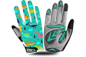 FINGER TEN Cycling Gloves Kids Boys Girls Youth Full Finger Pair Dirt Bike Riding, Children Toddler Touch Screen Mountain Road Bicycle Warm Cold Weather Gel Padded, Color Blue Orange