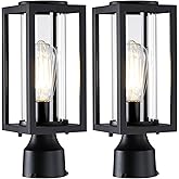 MYHXQ Outdoor Post Lights Lamp Post Light Fixture 2 Pack, Modern Black Exterior Post Lantern Fixture with Tempered Glass, Ant