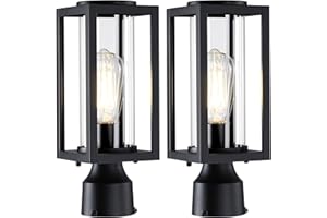 MYHXQ Outdoor Post Lights Lamp Post Light Fixture 2 Pack, Modern Black Exterior Post Lantern Fixture with Tempered Glass, Anti-Rust Aluminum Light Posts for Outside for Driveway Patio Garden