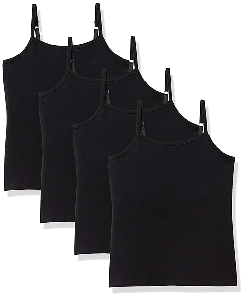 Amazon Essentials Girls' Shelf Layering Camisole, Pack of 4, Black, Medium