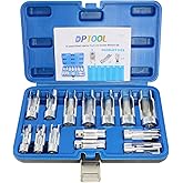 DPTOOL 14pcs Diesel Injector Fuel Line Socket 8-22mm Flare Nut Socket Set | 3/8" 1/2" Drive 5-Point Metric Avoid Wire Nut Sockets for Wired Temperature Sensor, Thermo Switch, etc