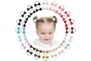 Baby Hair Ties with Bows for Girls - 2 Inch Elastic Ponytail Holders for Toddlers & Infants, 40 Pieces in 20 Assorted Colors,