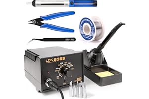 LDK 936B Soldering Iron Kit Soldering Station, 60W Soldering Iron Kit for Electronics, 5 Extra Soldering Iron Tips, Solder, Desoldering Pump, Tweezers, Wire Cutter