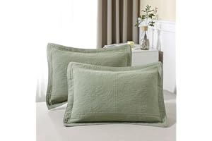 ANGIYUIN Sage Green King Size Pillow Shams, 100% Cotton Farmhouse Green Bed Pillow Shams, 2 Pcs Quilted Pillow Shams Decorative for Bed Pillows