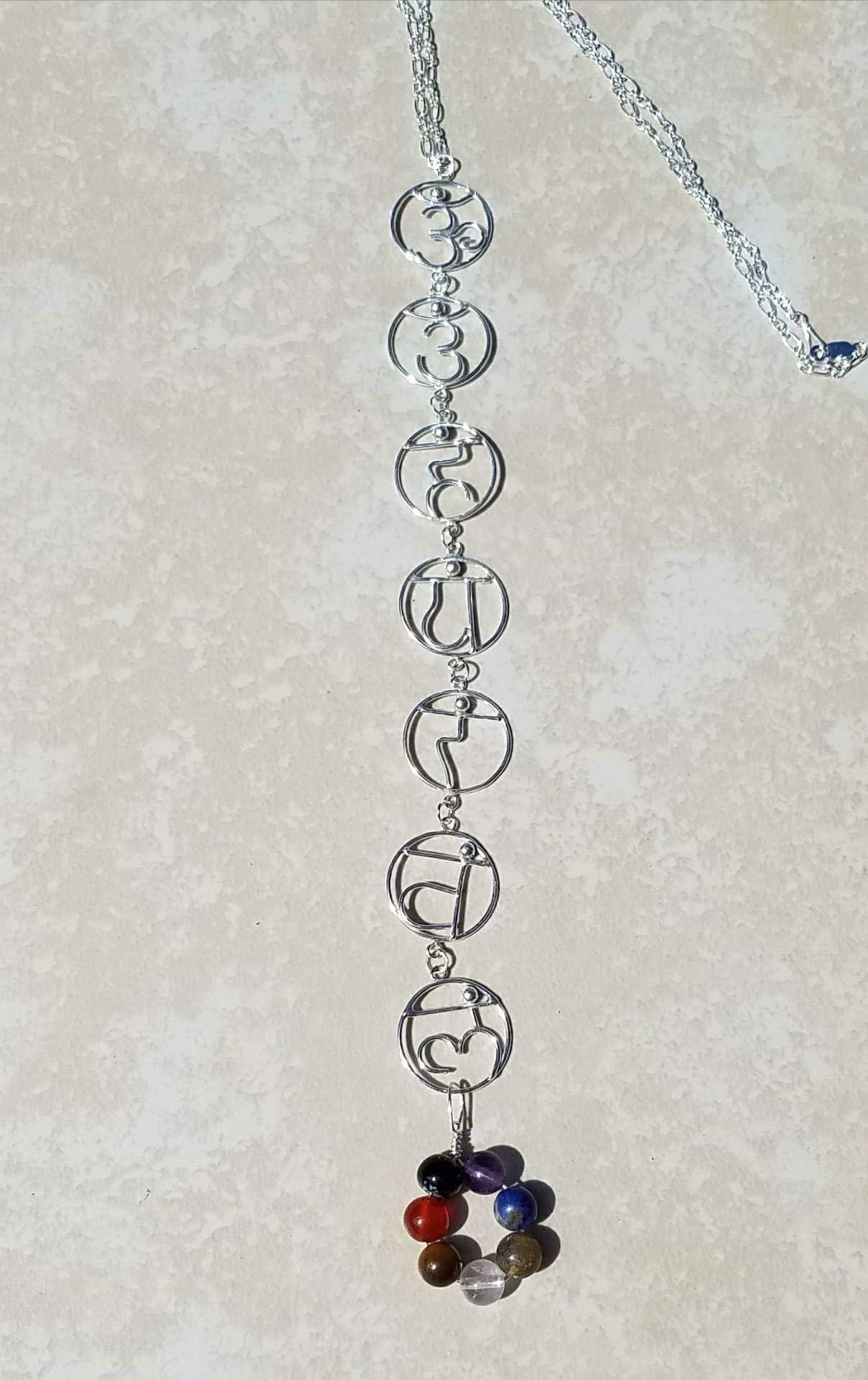 7 Sanskrit Letters Alphabet OM Symbol Chakra Crystal Yoga Hindu Buddha Balance harmony Pendant with charm Pendant