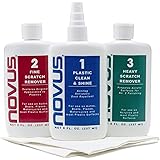 NOVUS-PK1-8 | Plastic Clean & Shine #1, Fine Scratch Remover #2, Heavy Scratch Remover #3 and Polish Mates Pack | 8 Ounce Bot