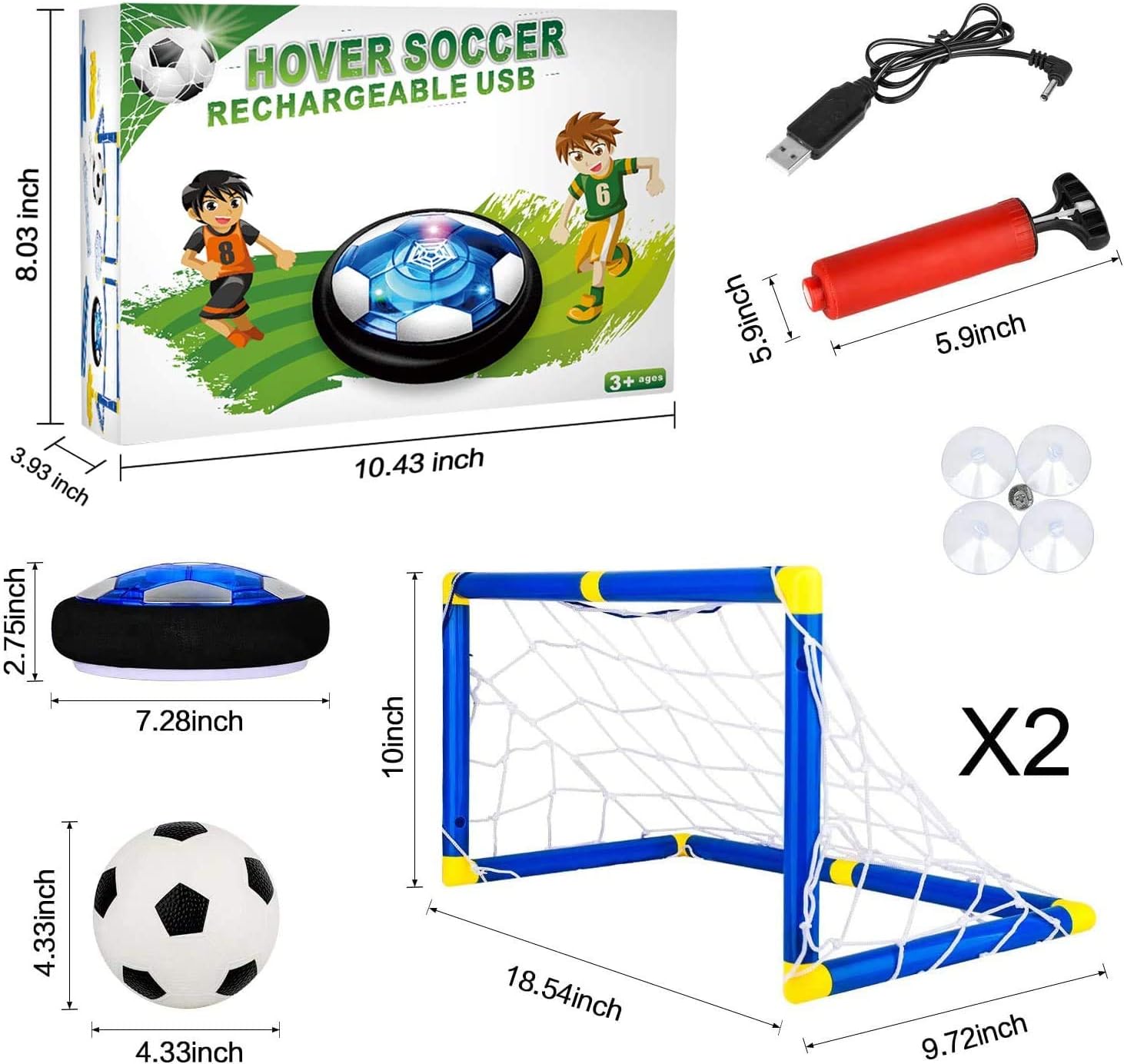 Kids Toys Hover Soccer Ball Set with 2 Goals, Air Soccer with LED Light, USB Rechargeable Floating Soccer Ball with Foam Bumper for Indoor Outdoor Sports Ball Game, Football Toy for Boy Girl Best Gift: Toys & Games