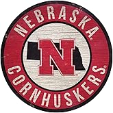 Nebraska Cornhuskers Sign Wood 12 Inch Round State Design