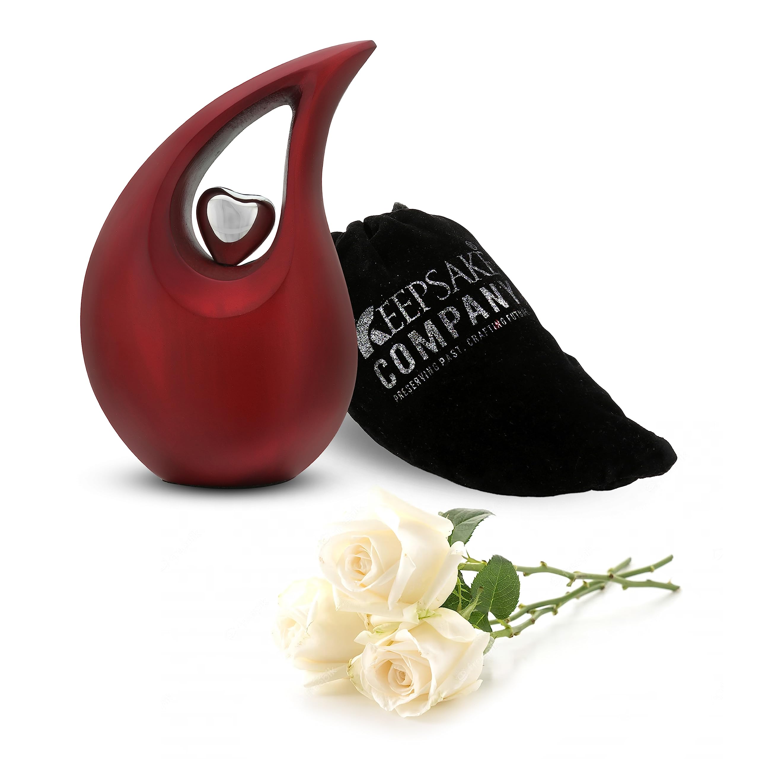 KEEPSAKE COMPANY Red Tear Drop Medium Size Urns for Human Ashes with Silver Heart (6 Inch Height) - Unique Medium Urn Funeral Urn - Small Pet Urns,Red Matte — image 1