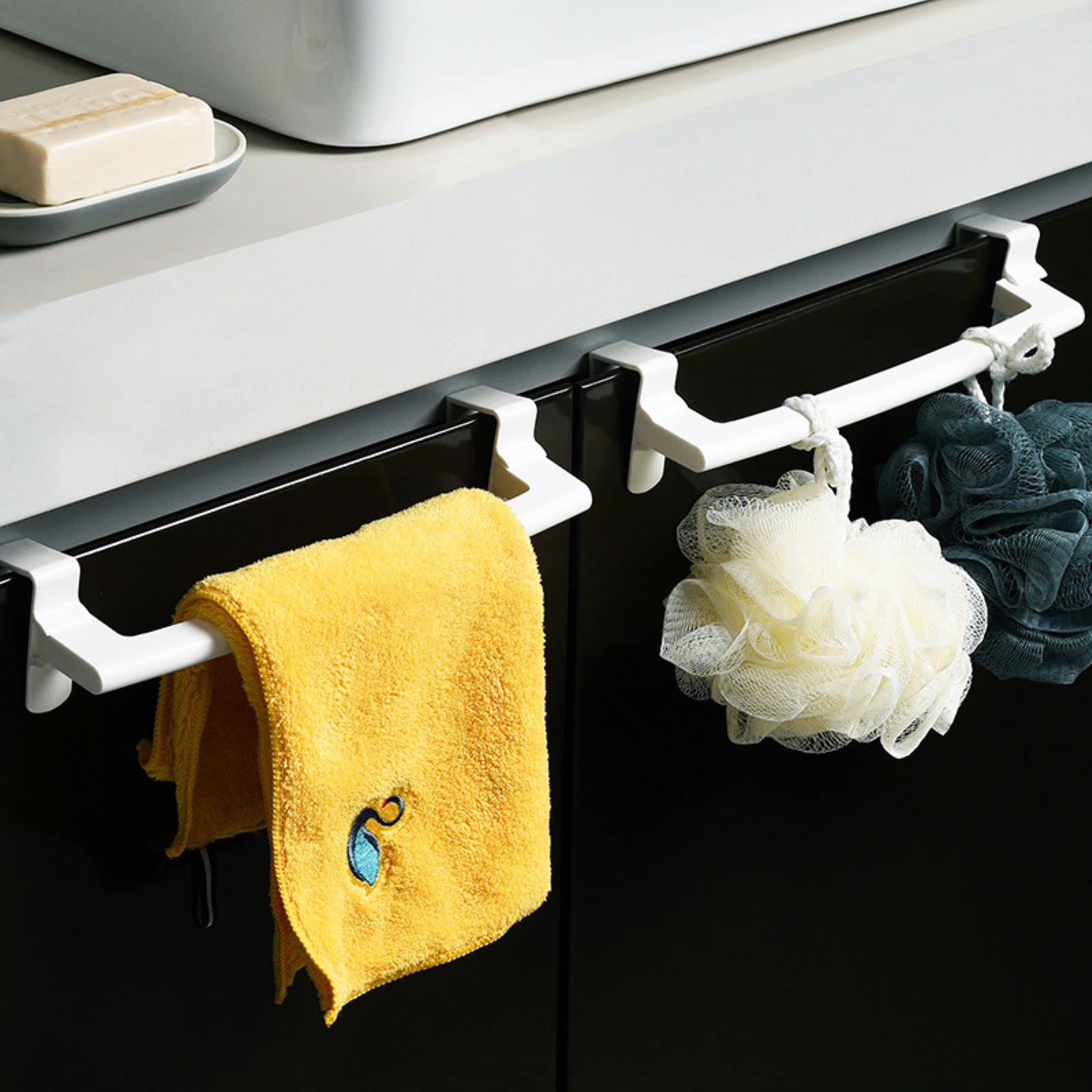Morobor Over Door Towel Rail Holder,2pcs Cabinet door towel rack, Hanging Holder Towel Holder for Cupboard Drawer Cabinet(ABS, White)