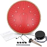 Steel Tongue Drum - 13 Inch 15 Notes C-key Handpan Drum, Red | Hand Drums Beginner Set with Music Book for Musical Education Entertainment Meditation Concert Mind Healing Yoga Zen