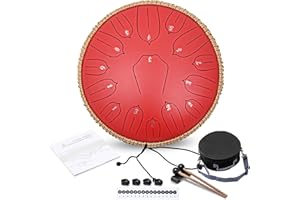 ANGELBECKE Steel Tongue Drum - 13 Inch 15 Notes C-key Handpan Drum Percussion Instruments with Music Book for Musical Education Entertainment Meditation Concert Mind Healing Yoga Zen (Red)