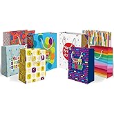 easykart labels 8 Pack Birthday Gift Bags Assorted (8 Bags: 4 Medium 9", 4 Large 12") with Rope Handle, Laminated Reusable and Perfect For Wrapping Present