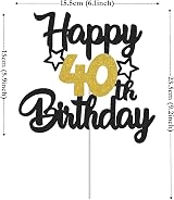 Gidobo 40th Birthday Cake Topper Black Gold Glitter Stars Men Women Party Decor view 2