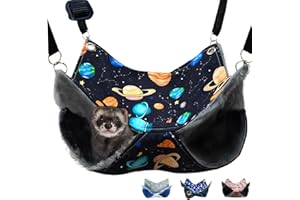 FULUE Ferret Rat Hammock Bed, Ferret Guinea Pig Nation Cage Accessories Kit Set Staff House and Hideouts Cave for Guinea Pig (Black Galaxy)