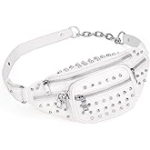 Fanny-Pack-for-Women-Leather Vegan UTO Waist Bag Rivet Studded Lightweight Zipper Pocket Shoulder Purse