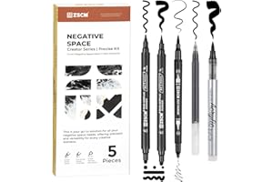 5 Pack Black Acrylic Ink Pens for Drawing, Fine Point Black Gel Pens, Brush Tip Markers，Dual-Tip Opaque Acrylic Markers for H