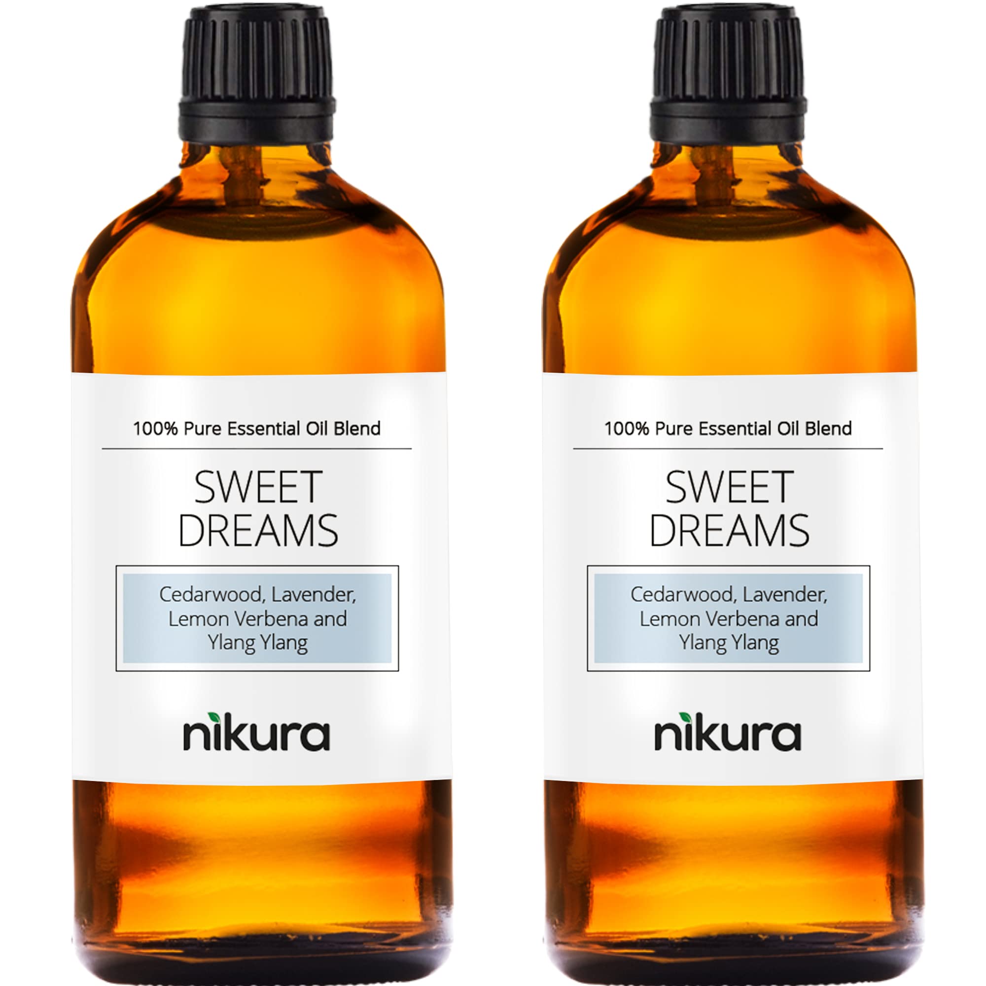 Nikura Sweet Dreams Essential Oil Blend - 200ml (2 x 100ml) | Made from Cedarwood, Lavender, Lemon Verbena, Ylang Ylang | for Sleep, Aromatherapy, Diffusers, Candle Making, Soaps | Vegan & UK Made