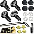 AOOTF Black License Plate Screws- Anti Theft Screws for Car Tag Frame Cover, Stainless Steel Mounting Hardware Kit for Front/Rear, M6 Security Screws, Caps, Fasteners Plug-in, Rattle Proof Pads