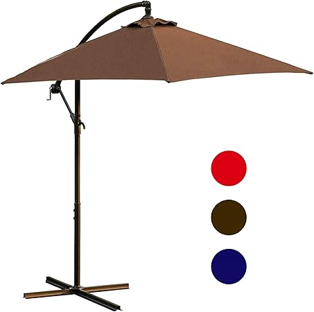 Amazon Com Lokatse Home 10 Ft Offset Patio Outdoor Umbrella Cantilever Hanging Market Umbrella Garden Umbrella With Crank Cross Base Brown Garden Outdoor