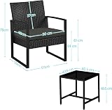 Yaheetech 3-Piece Rattan Garden Furniture Set with Cushions, Black/Gray view 9