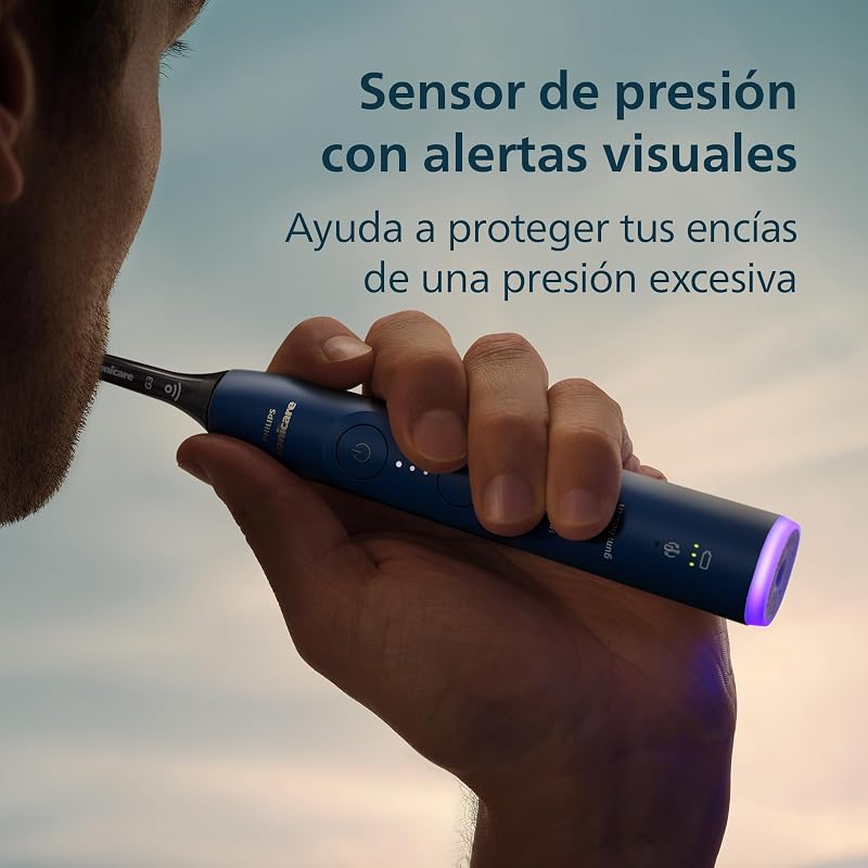 Sonicare 7100 cepillo dental eléctrico, sónico, 4 modos de cepillado, 3 niveles de intensidad, alerta de presión, EasyStart, SmarTimer, azul marino, HX7423/01 [Nueva Tecnología]