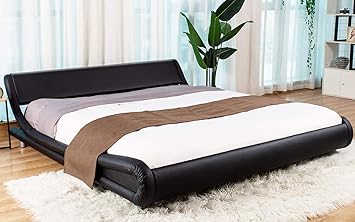 Amazon Com Allewie Queen Size Modern Platform Bed Frame With Curved Headboard Faux Leather Fully Upholstered Strong Wooden Slats Support Mattress Foundation With Adjustable Headboard Black Furniture Decor