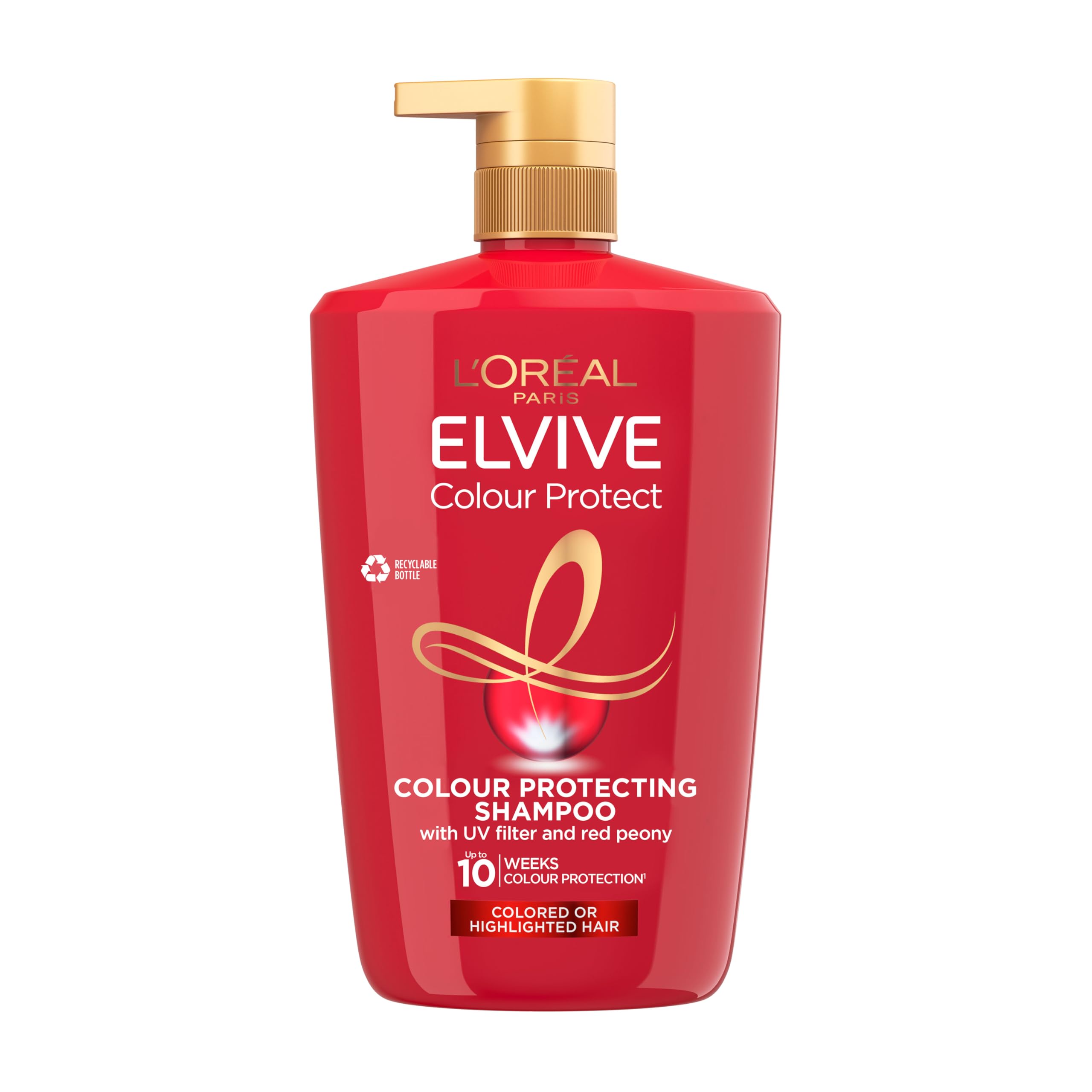 L’Oréal Paris Shampoo For Coloured Highlighted Hair, Elvive Colour Protect XL With Red Peony And UV Filters, Prolongs Colour Vibrancy And Intensity, Britain's No.1 Brand For Coloured Hair, Value 1L