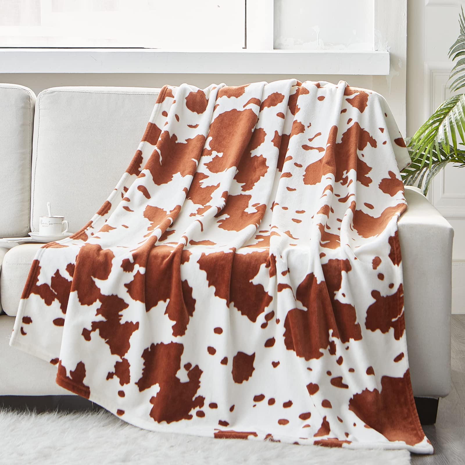 MAST DOO Cow Blanket Cuddly Blanket Brown Soft Fleece Blanket Fluffy Cow Print Blanket Couch Blanket Sofa Blanket Gift for Cow Lovers, 50x60 Inch