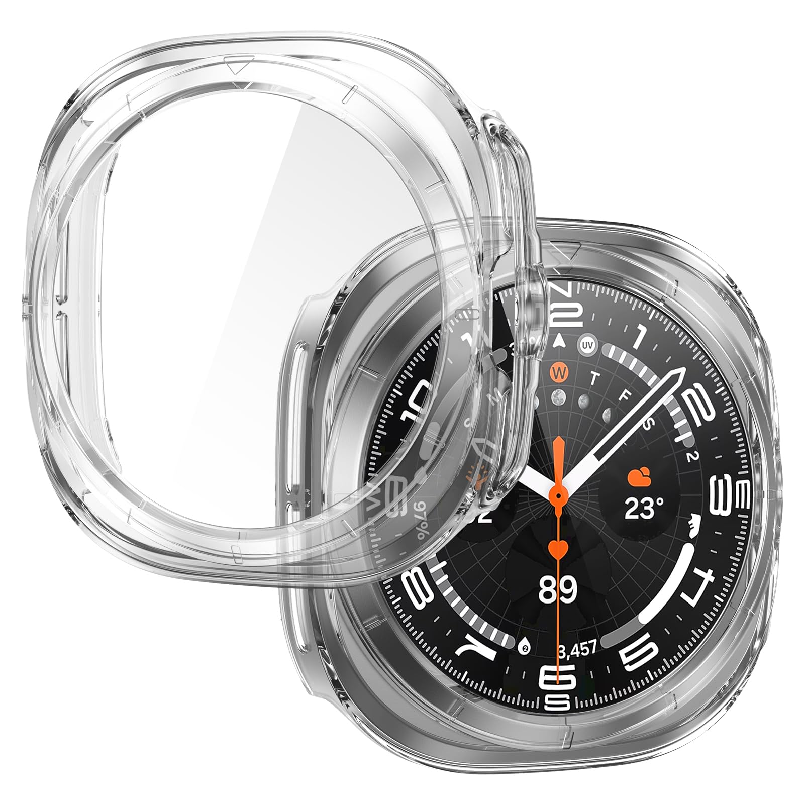 View 1 of [2-Pack] JULK for New 2025 Galaxy Watch 8-Ultra / 7-Ultra Case, Hard Cover with Built-in Tempered Glass Screen Protector for Samsung Watch Ultra 47mm [2 Transparent]