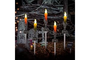 ILLUMINEW Halloween Pathway Lights, 5 Pack Candle Skull Hand Candle Holder, LED Halloween Decor Candle Lights Solar Powered, Indoor and Outdoor Party Home Garden Porch Halloween Decoration