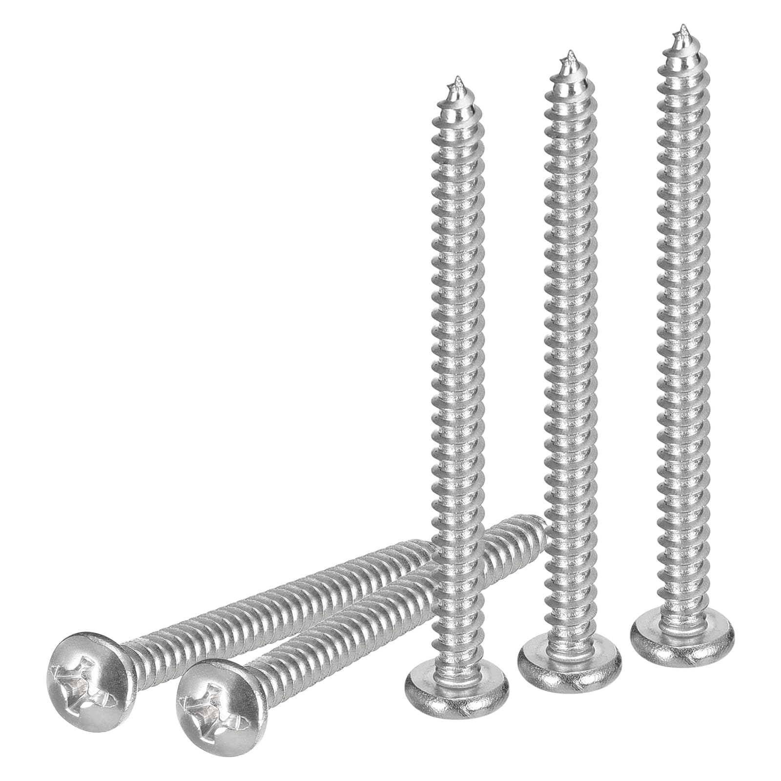 DTGN #6x1-3/4" Phillips Pan Head Self-tapping Screw - 100Pack - Bright Finish 304 Stainless Steel Sheet Metal Screws Wood Screws — image 1