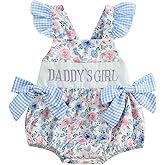 Bonangber Newborn Baby Girl Summer Clothes Flower Letters Print Fly Sleeve Bow Romper Infant Bodysuit Cute Daddys Girl Outfit