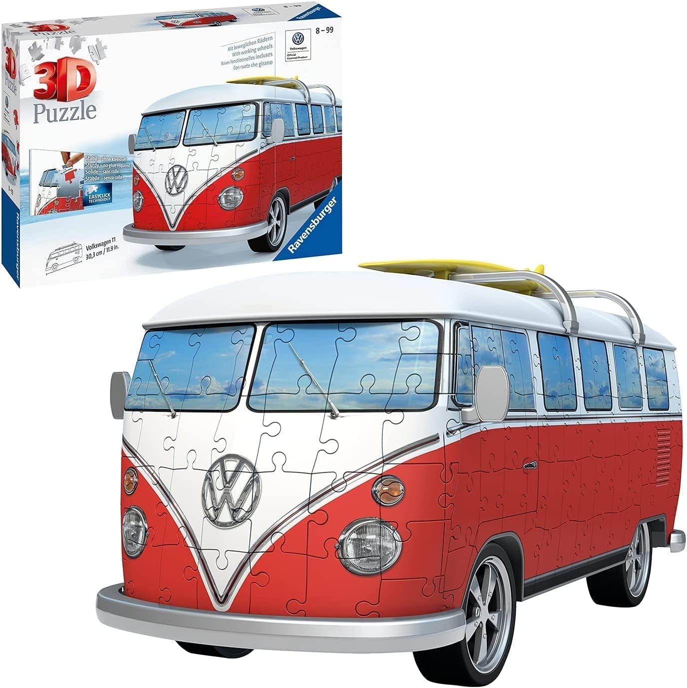 Ravensburger 3D Puzzle 12516 - Volkswagen T1 - Surfer Edition - Der beliebte VW Bulli mit Surfbrett - für Erwachsene und Kinder ab 8 Jahren