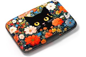Atufsuat Card Holder Credit Cards Holder for Women RFID wallet women Business Card Holder Wallet Mini Aluminum Card Wallet RFID Blocking Slim Metal Hard Card for Women, Cute Black Cat