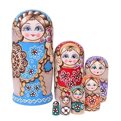 VIPECO Durable 7pcs Russian Dolls Set Wooden Puzzle Matryoshka Handmade Crafts Doll Material: Basswood
