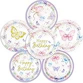 Autrpoweo 60Pcs Bow Butterflies Theme Party Supplies for Girls Bow Birthday Party Decorations Disposable Paper Desserts Plates