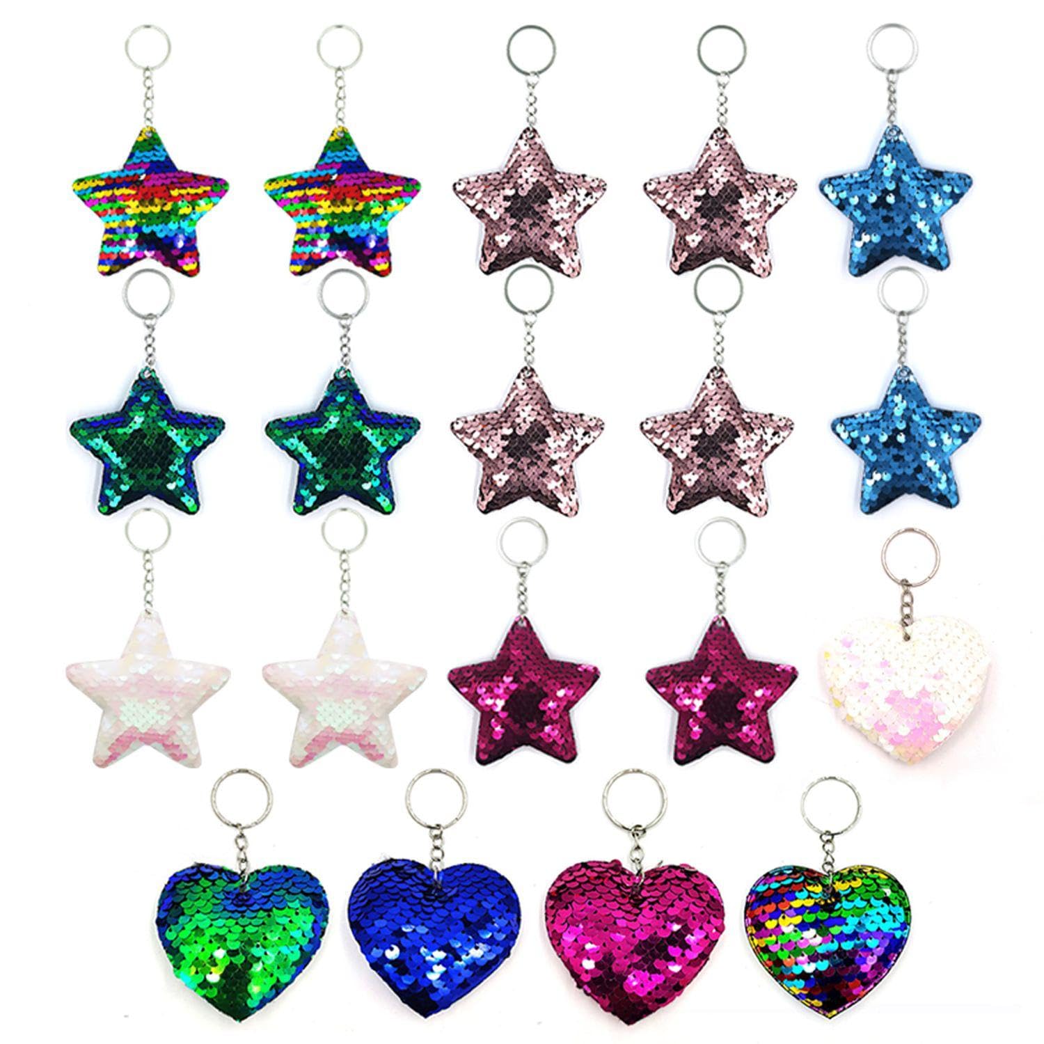 19 Pieces Of Glittering Sequin Pendants, Star And Love Key Pendants, Reverse Sequin Pendants, Colorful Keychains, Clothing Accessories And Accessories