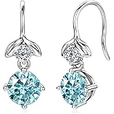 Surcha Moissanite Hook Earrings, 2.2cttw D Color VVS1 Blue & White Moissanites, 925 Sterling Silver Drop Earrings for Women Anniversary Birthday Jewelry Gifts