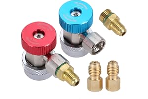 R134A Quick Couplers Adapter, Adjustable High Low Quick Coupler, AC Freon Manifold Gauge Hose Conversion kit, 1/4 SAE HVAC wi