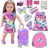 AK KYC American Doll Clothes and Accessories 18 Inch Playset with Suitcase, Dresses, Shoes, Backpack and Other DIY Butterfly Stuff for Girl Gift Present for Children (NOT Include Doll)