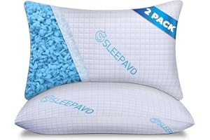 SLEEPAVO Shredded Memory Foam Pillows Queen Size Set of 2 - Bed Pillows for Sleeping - Adjustable Soft & Firm Pillow for Side Sleeper, Back, Stomach - Memory Foam Pillows 2 Pack Cooling Pillows for Bed