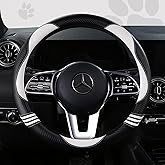 HighnessHwoo Car Steering Wheel Covers for Women Padded Carbon Fiber PU Leather Cute Auto Interior Accessories for Vehicle, Sedan, Universal, Anti Slip, White, Standard Size, 14.75-15.15in