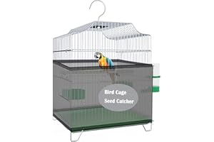 LWFCOEE Bird Cage Seed Catcher, Birdcage Skirt Guard, Adjustable Soft Nylon Mesh Netting Cover for Round Square Medium Birdcages Circumference 40-60 Inch, Black