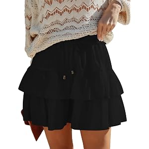 LOMON Flowy Skorts for Women Boho Ruffled High Waist Mini Tiered Skirts