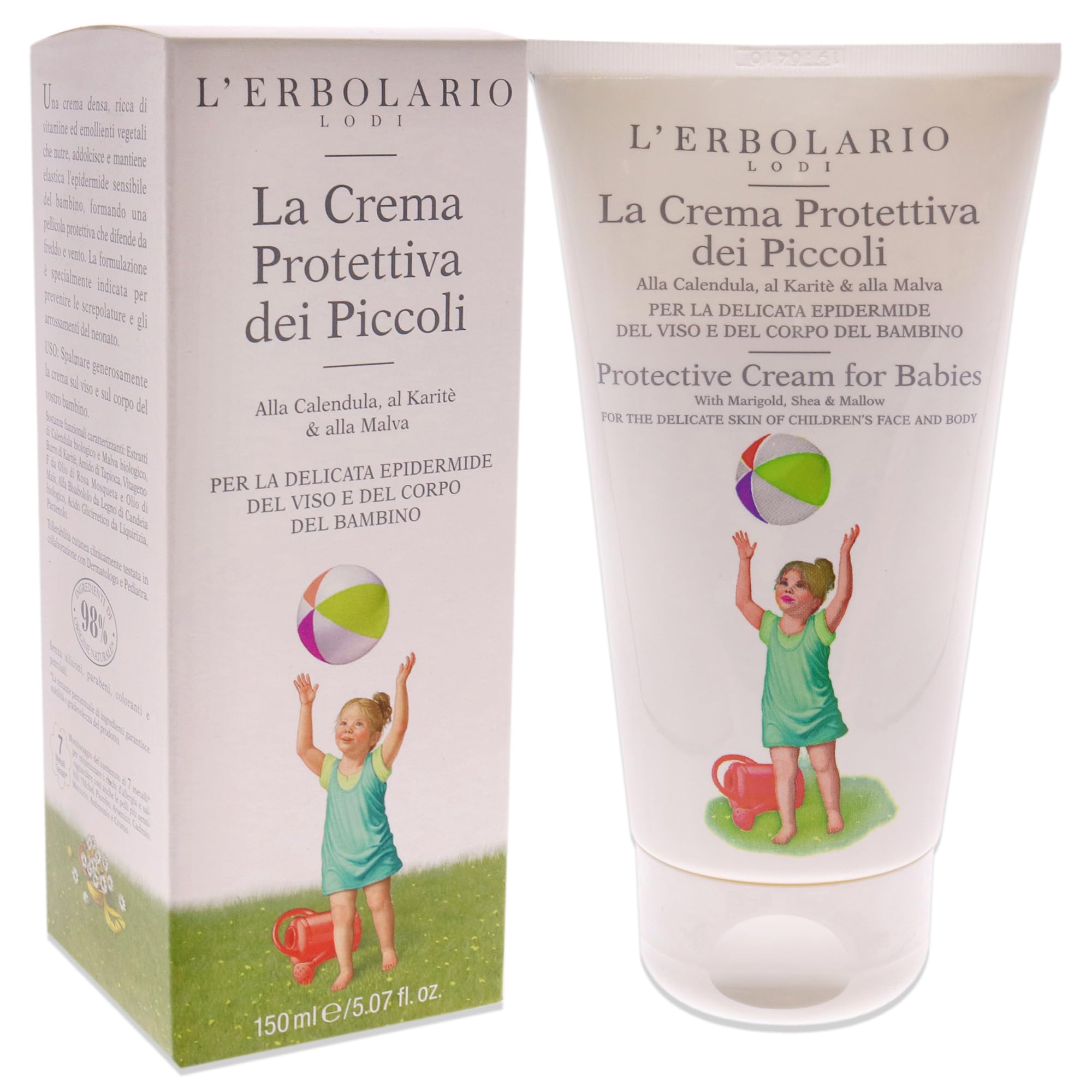 L'Erbolario Protective Cream For Babies - Rich In Vitamins And Plant-Derived Emollients - With Marigold, Shea And Mallow - Nourish, Soften And Keep Your Child’s Sensitive Skin Supple - 5.07 Oz