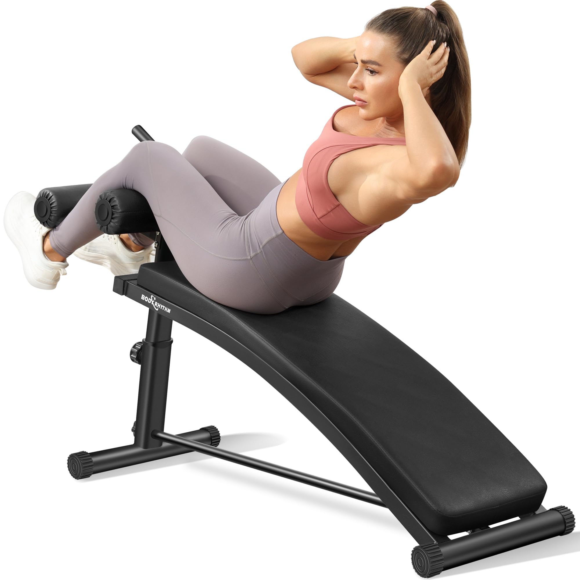 Photo 1 of BODY RHYTHM Sit Up Bench with 3 Adjustable Heights and Reverse Crunch Handle, Curved Ab Workout Bench for Home Gym, Adjustable Weight Bench for Core Workouts and Decline Bench Press, Suitable for Individuals Up to 5.9ft Tall. (Black)