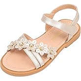 PANDANINJIA Girls Sandals Toddler Little Big Kids Kid Cute Open Toe Flats Dress Sandals Mona Summer Shoes