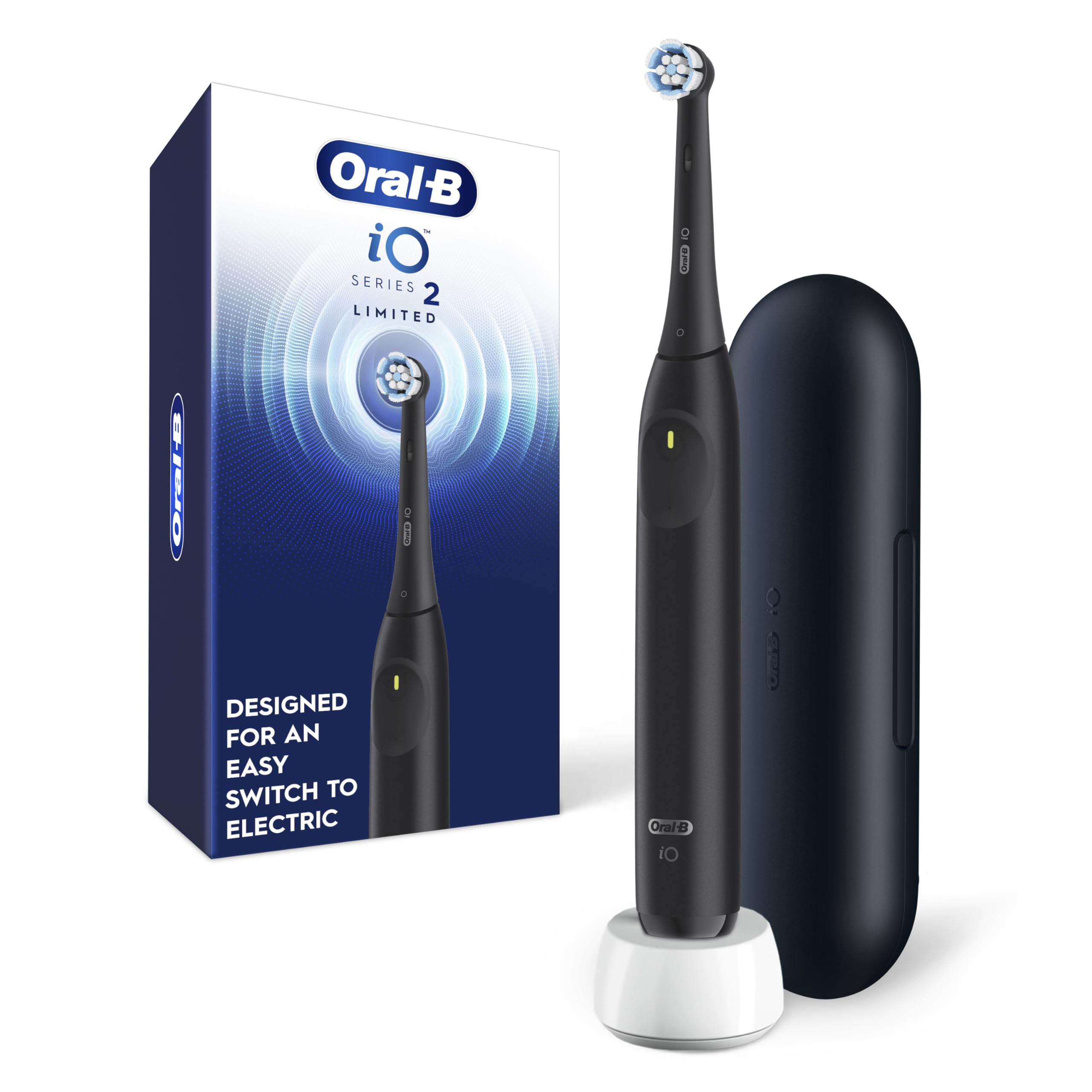 Photo 1 of Oral-B iO Simple Clean Rechargeable Electric Powered Toothbrush, Night Black with 1 Gentle Care Brush Head and 1 Black Travel Case - Automatic Pressure Sensor to Protect Gums - 3 Modes - 2 Min Timer